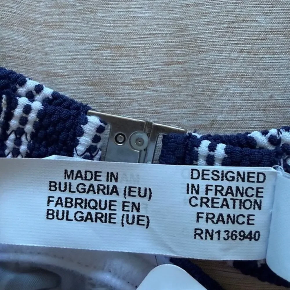 antigel by lise charmel navy blue & white stripe bikini top women size 32e